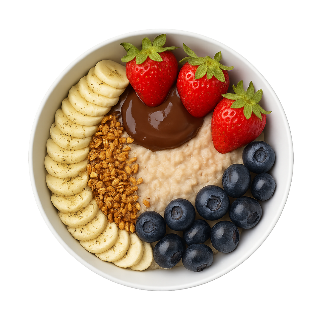 Clean shot of oatmeal fruit bowl