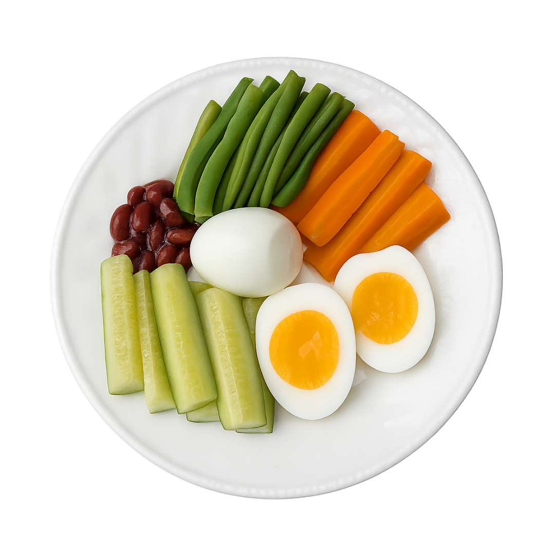 Enhanced healthy plate with eggs and vegetables
